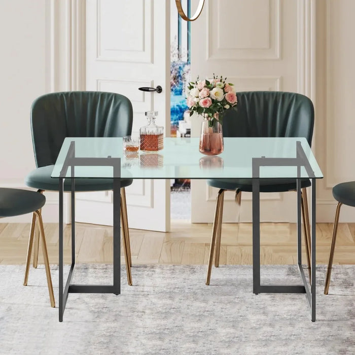 47" Modern Rectangular Dining Table with Spacious Tempered Glass Tabletop & Black Legs Elegant for Home Kitchen Restaurant