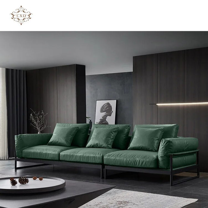 Italian Style Set Furniture Metal Frame Shape Corner 3 Seat Modern PU Leather Living Room Sofa