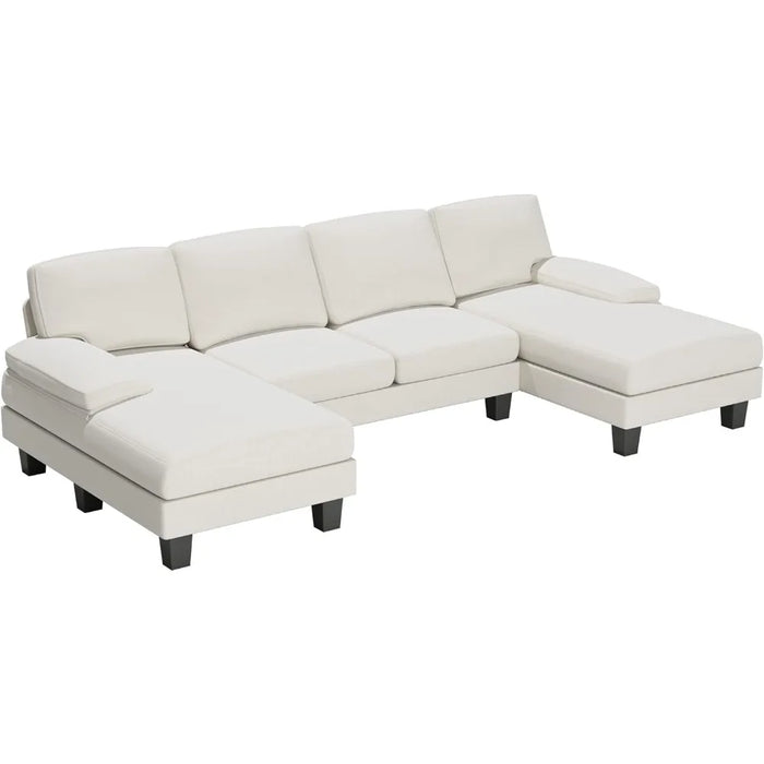 Convertible Modular Sofa, Combination 4-seater Sofa Bed, Double Chaise Longue, Modern Fabric U-shaped Living Room Furniture Set