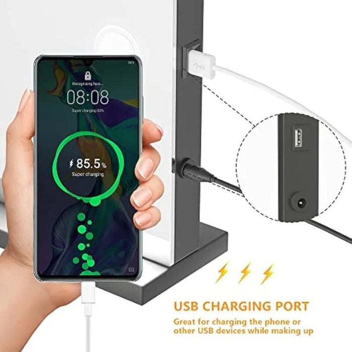 Makeup Mirror, Light up Mirror with 14 Dimmable LED Lights and 10X Magnification,  USB Charging Port, Black dresser