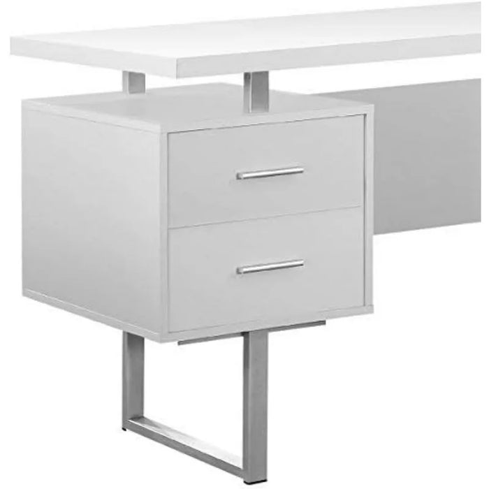 Monarch Specialties White Hollow-Core/Silver Metal Office Desk, 60-Inch
