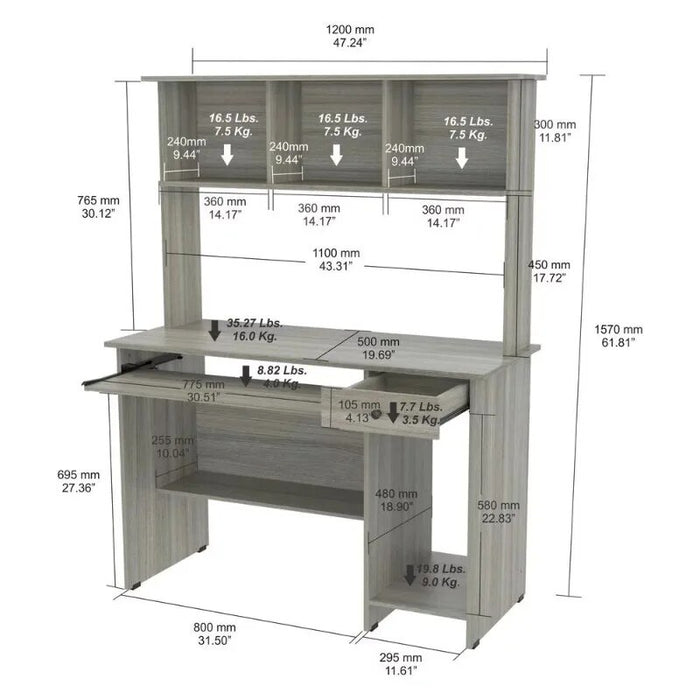 Inval Traditional Laminate Computer Desk and Hutch with Storage in Gray Computer Desk  Office Furniture