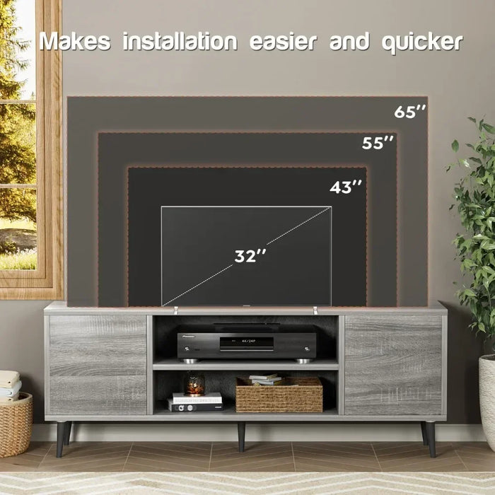Modern TV Stand, Entertainment Center with Two Storage Cabinets, Retro Style Media Console for Living Room, 58 Inch, Light Gray