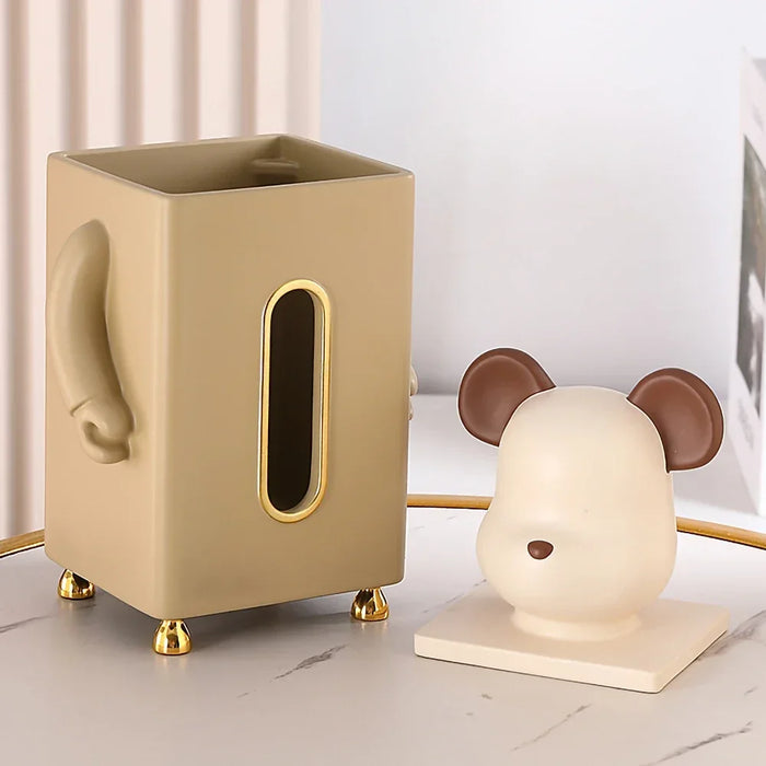 Little Bear Figurines,Square Cute Tissue Box,Resin Statue Interior Room Decor,Decorative Animals Sculpture,Home Desk Decoration