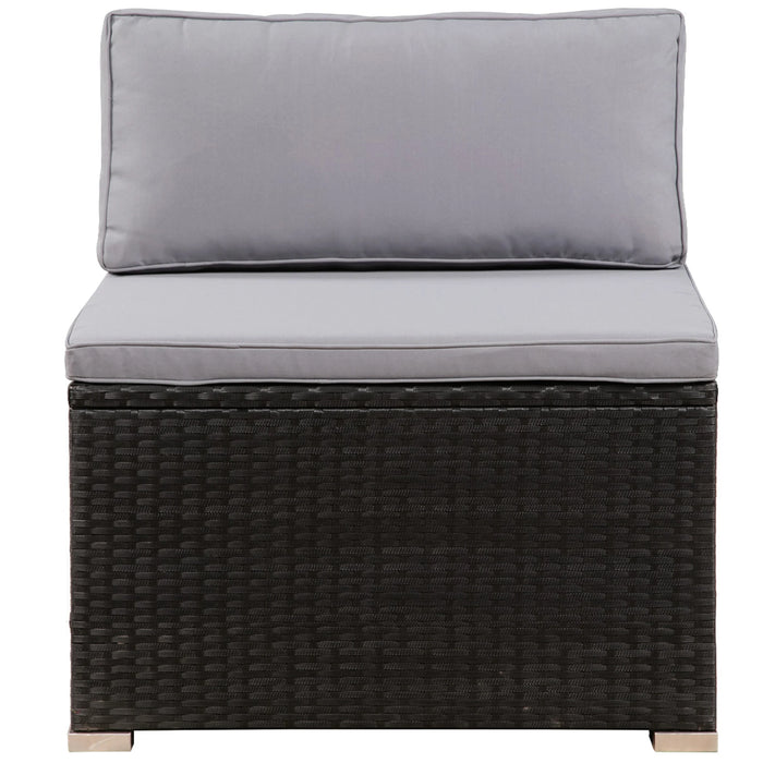 7Pcs Patio Furniture Set Outdoor Sectional Conversation Set 3 Corner Sofa+3 Middle Sofa+1 Coffee Table w/ Soft Cushion[US-Stock]