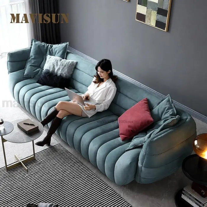 Modern Light Luxury Blue Matte Technology Cloth Sofa Living Room Villa High-end Italian Minimalist Designer Creative Curved Sofa