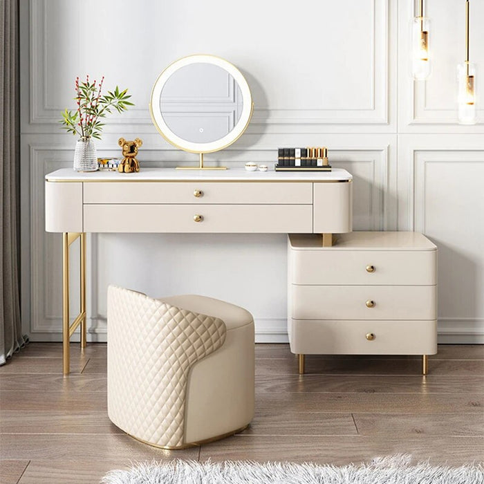 Luxury Woman Dressing Table Mirror Led Lights Modern Cabinet Makeup Table Fashion Organizers Storage Coiffeuse Bedroom Furniture