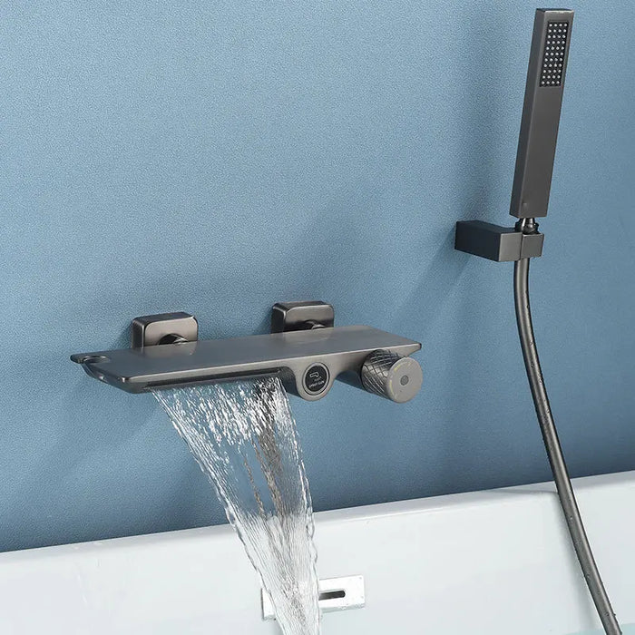 Tuqiu Gray Bathtub Shower Set Wall Mounted Black Bathtub Faucet, Bathroom Cold and Hot White Bath and Shower Mixer Taps Brass
