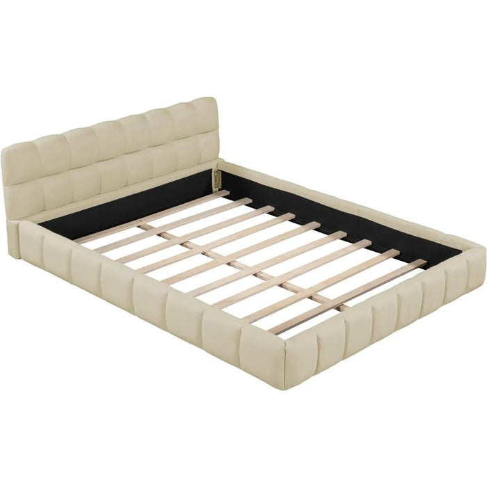 Linen Low Platform Bed Beds and Furniture for Home Modern Queen Size Upholstered Bed Frame Wingback No Spring Required Bedroom