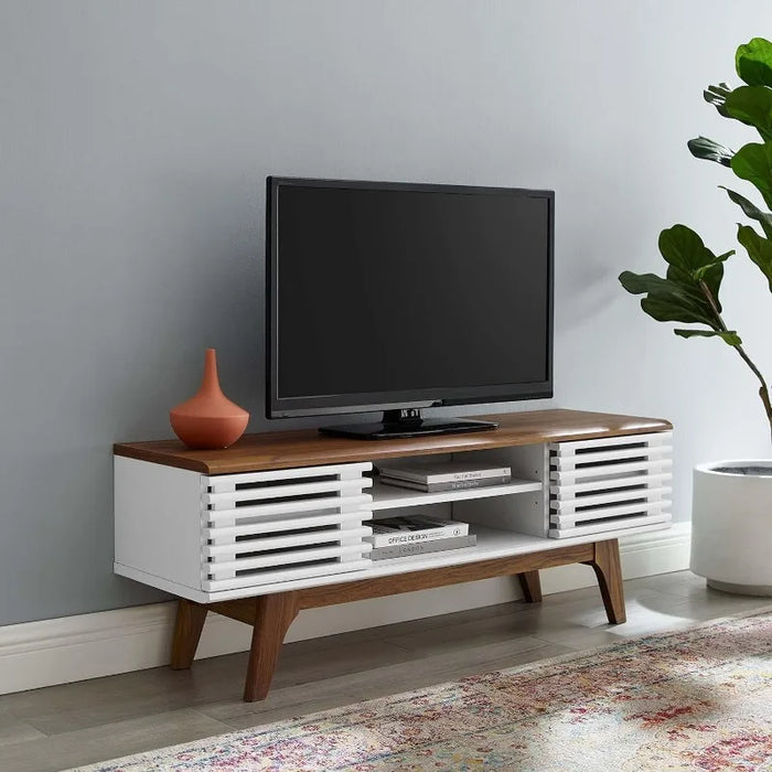 Modway Render 70" Mid-Century Modern Low Profile Media Console TV Stand, 70 Inch, Walnut Walnut