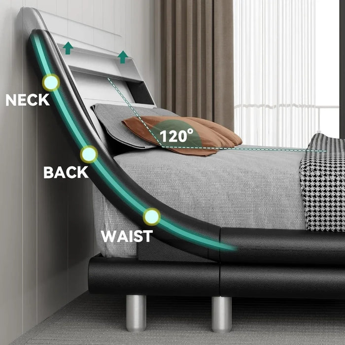 King Size Bed Frame With Headboard Platform Bed Frame With Premium Pu Leather/No Box Spring Needed Bedroom Furniture Black Home