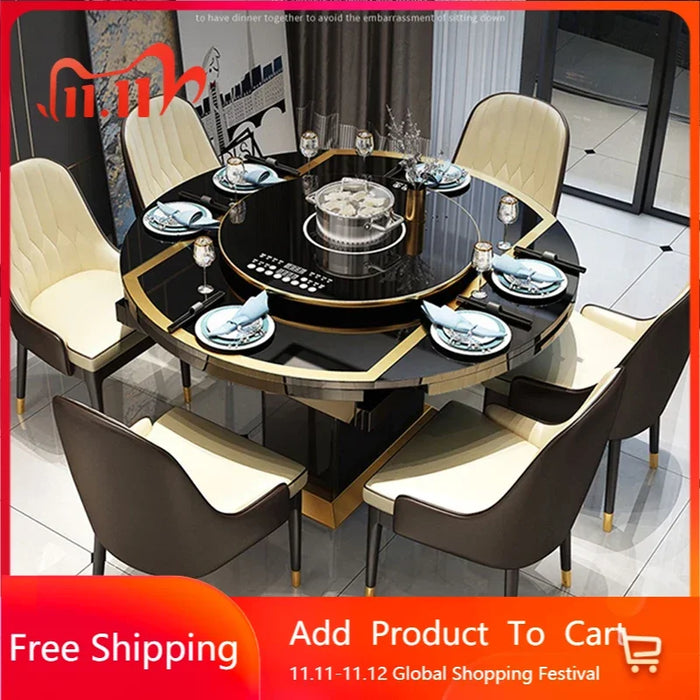 Indoor Modern Folding With Induction Cooker Dinner Round Table Chairs For Dining Room With Turntable Restaurant Apartment
