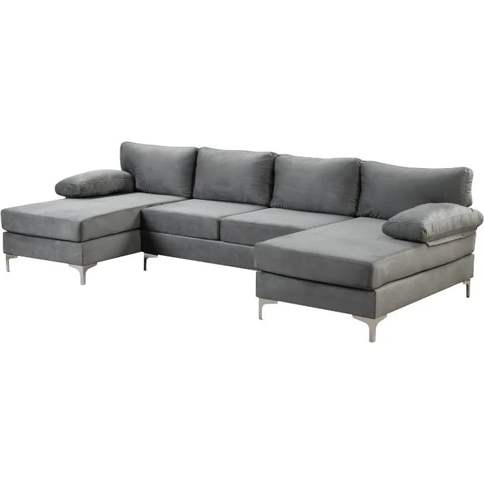Milano Modern Large Velvet Fabric U-Shape Sectional Sofa, Double Extra Wide Chaise Lounge Couch