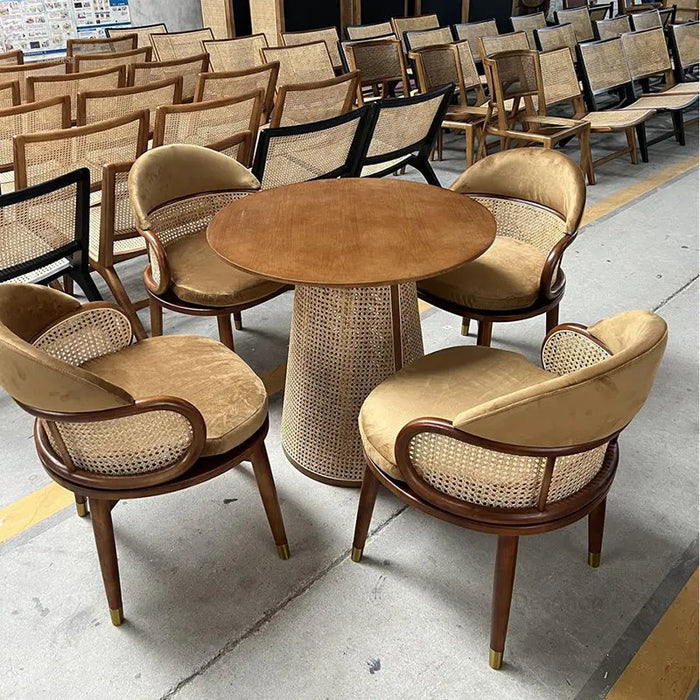 Modern Creative Homestay Dining Room Solid Wood Round Dining Tables Small Apartment Rattan Dining Table and Chair Set Furniture