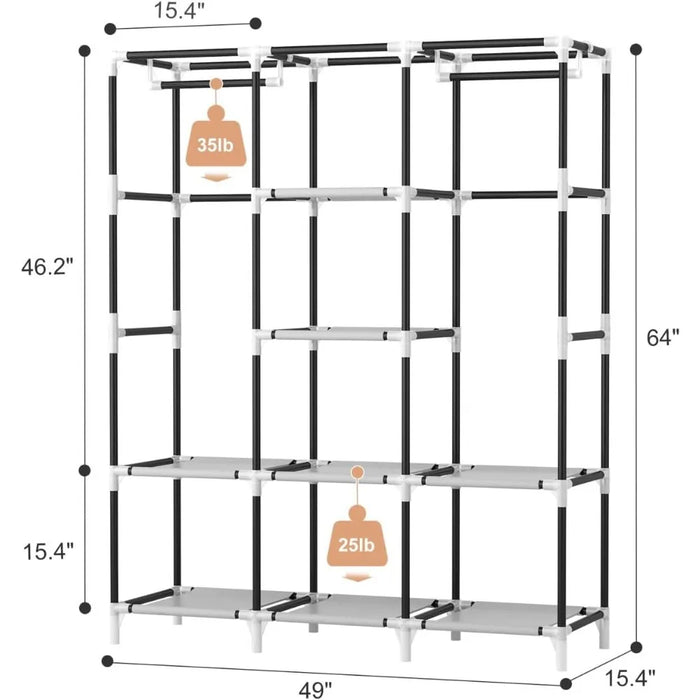 Portable Closet Wardrobe for Hanging Clothes, Sturdy Large Wardrobe Closet for Bedroom Free Standing Clothes Rack with Cover
