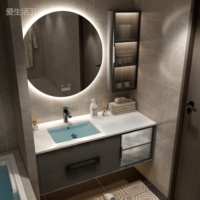 Modern Simple Slate Integrated Basin Hang Bathroom Vanity Cabinet With Sink Combination Light Hand Wash Smart Toilet