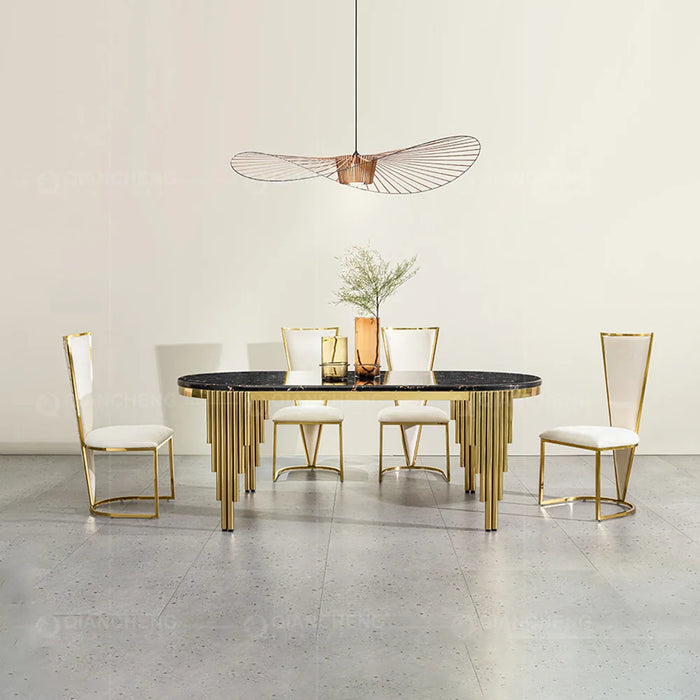New rectangular marble dining table light luxury high-grade stainless steel dining table and chair combination