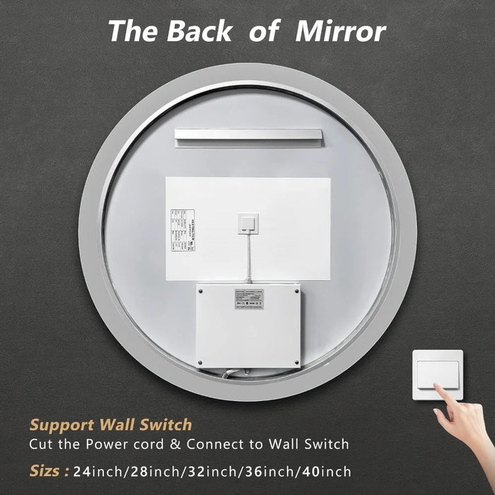 Wall-Mounted Bathroom Mirror Dimmable Lighted Bathroom Vanity Miroir 36" LED Round Mirror 6000K Backlit Anti-Fog Freight Free