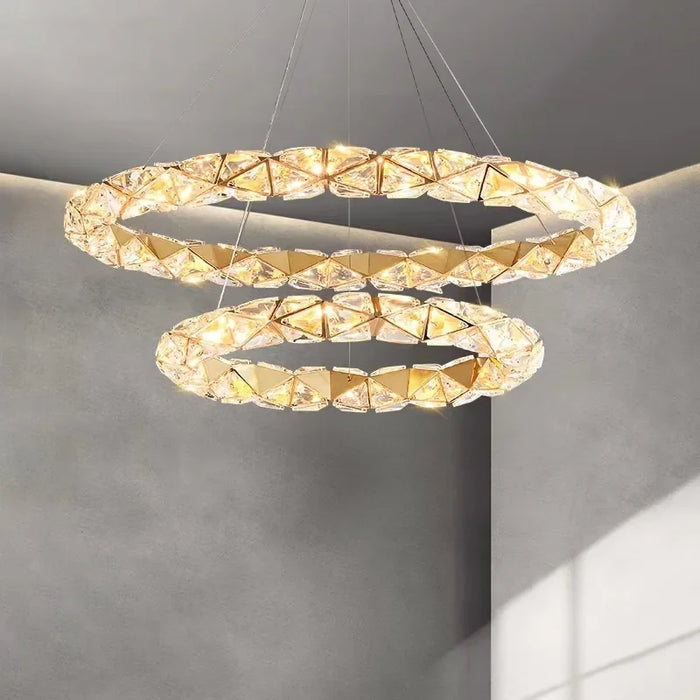 Modern LED Diamond Ceiling Chandeliers K9 Pendent Lamp Luxury Ring Living Dining Room Home Decor Hanging Light Luster Fixtures