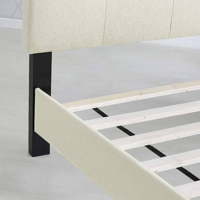 King Size Laval Button Tufted Upholstered Platform Bed Frame Linen