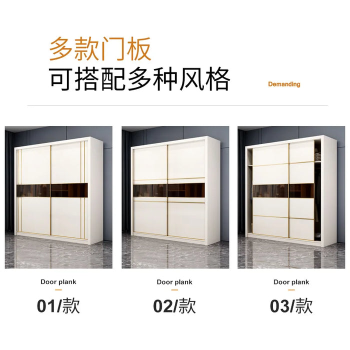 Solid wood laminate economical wardrobe sliding door bedroom household modern simple wardrobe rental room large cabinet