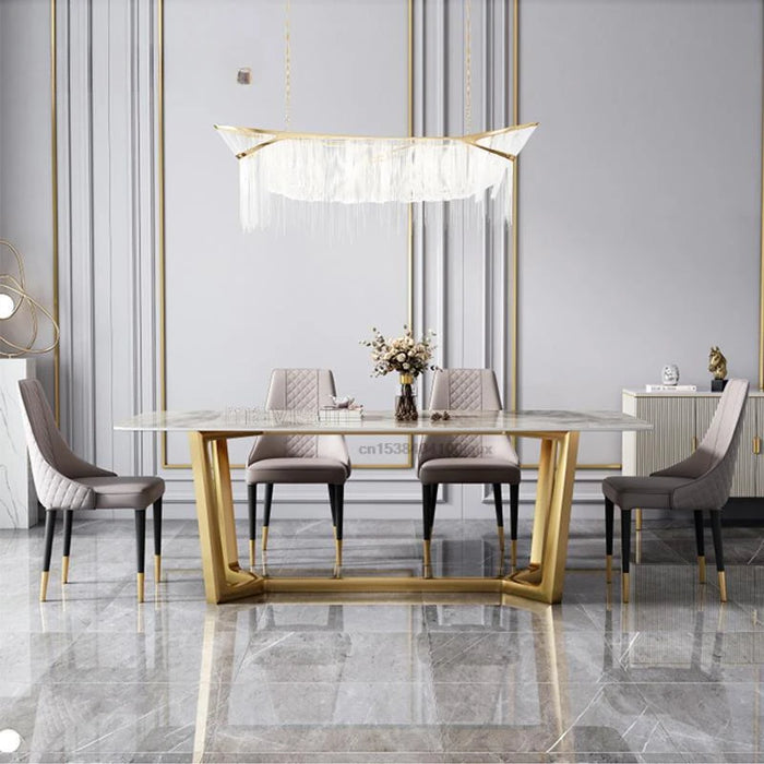 Nordic Light Luxury Rock Board Dining Table Rectangular Simple Modern Villa Home Minimalist Dining Table Indoor Furniture