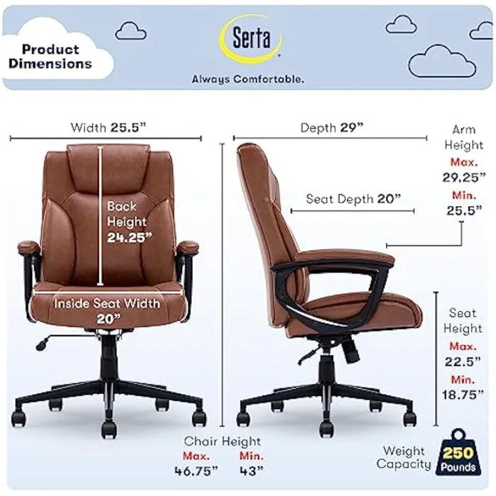Serta Executive High Back Office Chair with Lumbar Support Ergonomic Upholstered Swivel Gaming Friendly Design