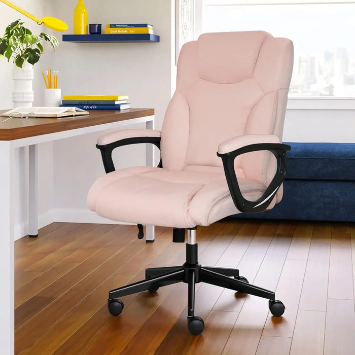 Executive High Back Office Chair with Lumbar Support Ergonomic Upholstered Swivel Gaming Friendly Design, Microfiber