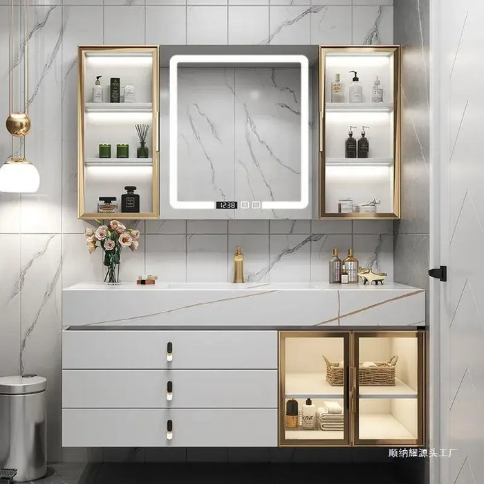 Luxury Bathroom Cabinet vanity with Sink Slate Slab Integrated Washbasin Toilet Combination Washbasin Rock Panel Meuble Evier
