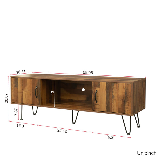 TV Media Stand, 60 inch Wide , Modern Industrial, Living Room Entertainment Center, Storage Shelves and Cabinets
