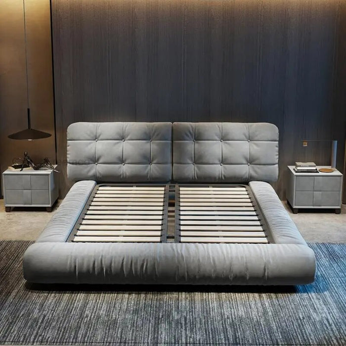 Modern Minimalist Double Bed Bedroom Furniture King Size Bed Technology Frosted Cloth Queen Size Frame Home Furniture