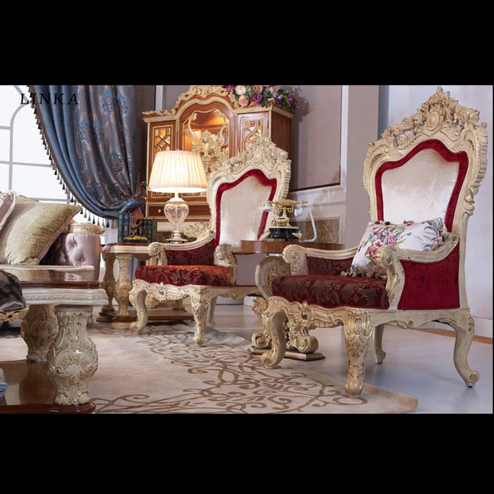 Custom European sofa luxury real wood leather 123 French hand carved tea table side table