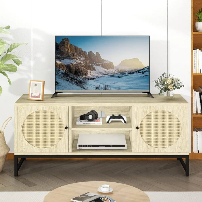 47.2'' L X 15.75'' W X 22'' H Home Furniture for Tv Rattan TV Stand Easy Assembly Rustic Oak Beige Cabinet Living Room Table