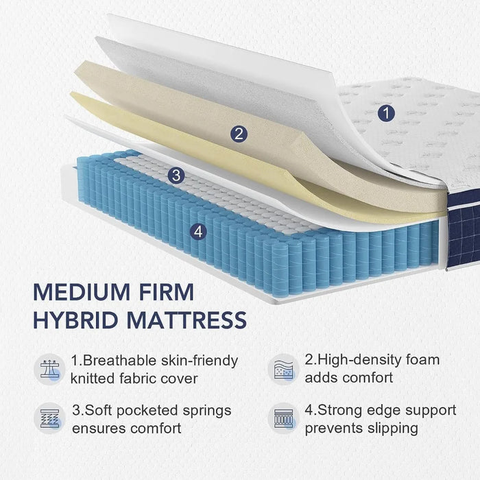 Queen Mattress, 14 Inch Hybrid Mattresses in a Box, Made of Memory Foam and Individual Pocketed Springs, Release Pressure