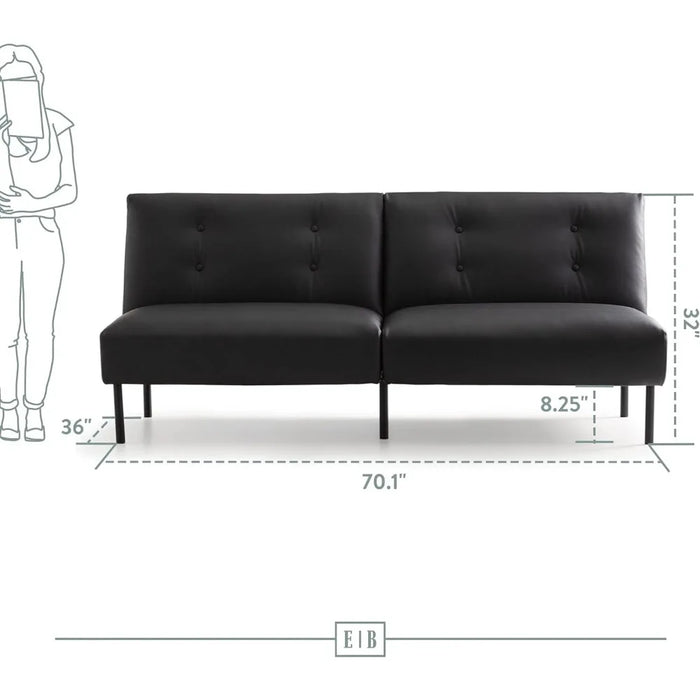 Living room sofa futon sofa, living room furniture - armless sofa bed, black faux leather, black