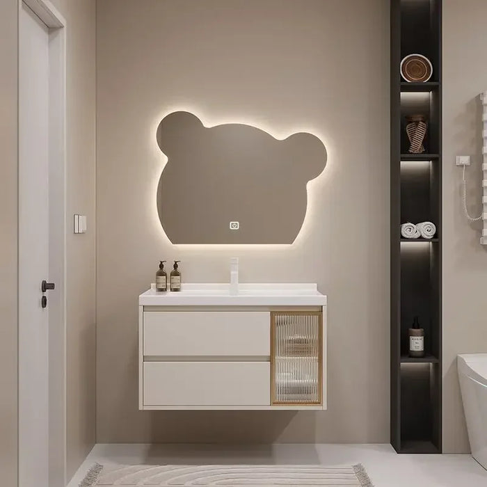 Modern Bathroom Cabinet LED Bear Mirror Luxury Ceramic Integrated Washbasin Bathroom Vanity Cabinets Under Sink Home Furniture