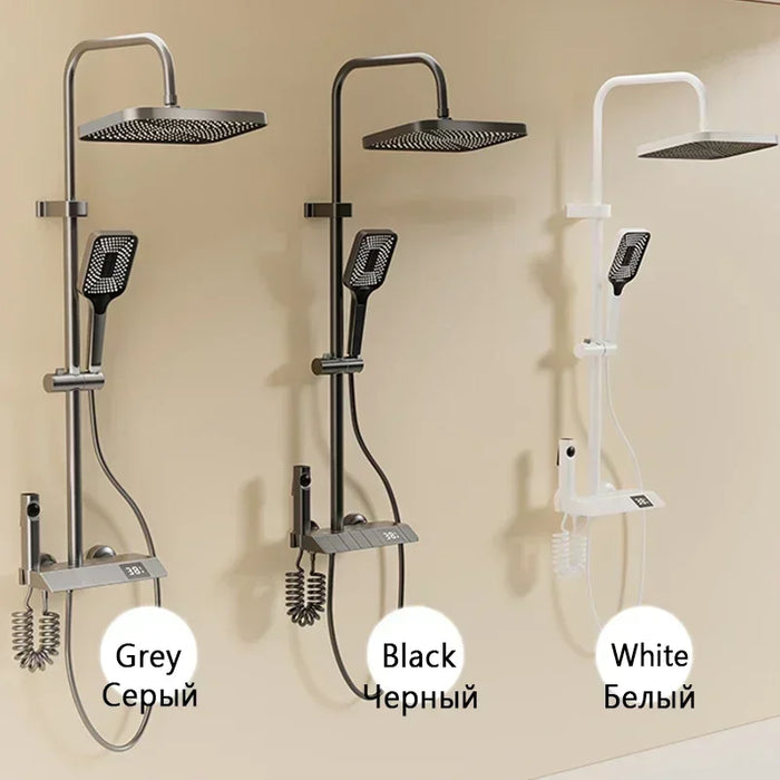 Bathroom Brass Shower System Full Set Grey Rain Showers Hot Cold Bathtub Faucet Shower Sets 4 Way Digital Temperature Shower Set
