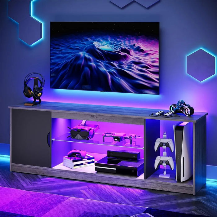 Bedroom 58 Inch Tv Stand Living Room Furniture Gaming Entertainment Center With Cabinet for PS5 Grey Wash Table Home Stands
