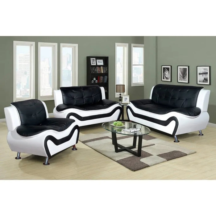 3 Piece Faux Leather Living Room Sofa Set Thickened seat cushions Easily assembles