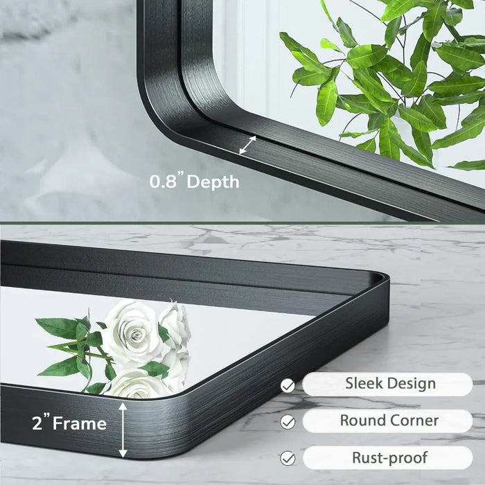 TokeShimi 48x40 Inch Wall Mirror Black Bathroom Vanity Mirror with Metal Frame Aluminum Alloy Soft Rounded Corner for Modern