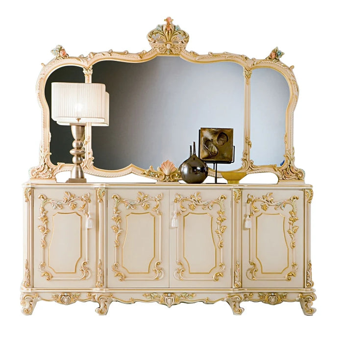 European solid wood side French luxury carved and painted cupboard villa restaurant storage cabinet