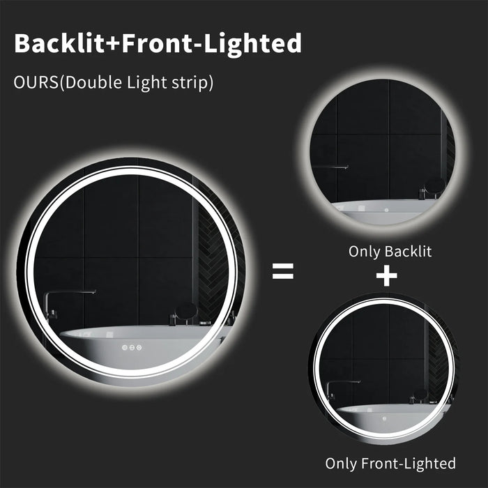 Extra Large Round Bathroom LED Vanity Mirror, UL Certified, Anti-Fog Dimmable Lights IP54 Waterproof Circle Makeup Wall Mounted