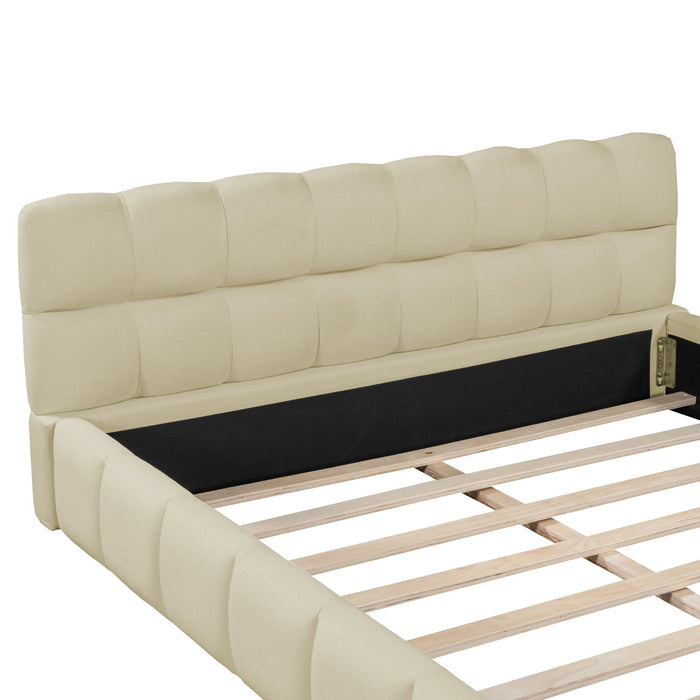 [Flash Sale]Queen Size Upholstered Platform Bed with Thick Fabric Grounded Bed with Solid Frame Beige/Gray[US-W]