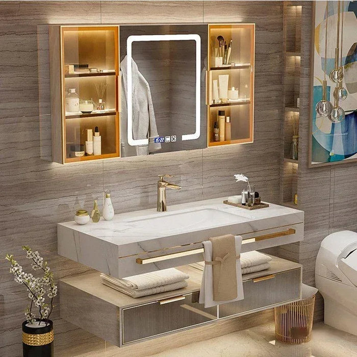 New Modern Slate With Smart Mirror Ceramic Double Washbasin Bathroom Vanity Cabinets Under Sink Bathroom Furniture