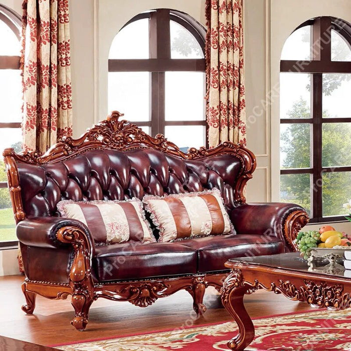 European genuine leather solid wood carved luxury sofa set living room furniture living room sofas