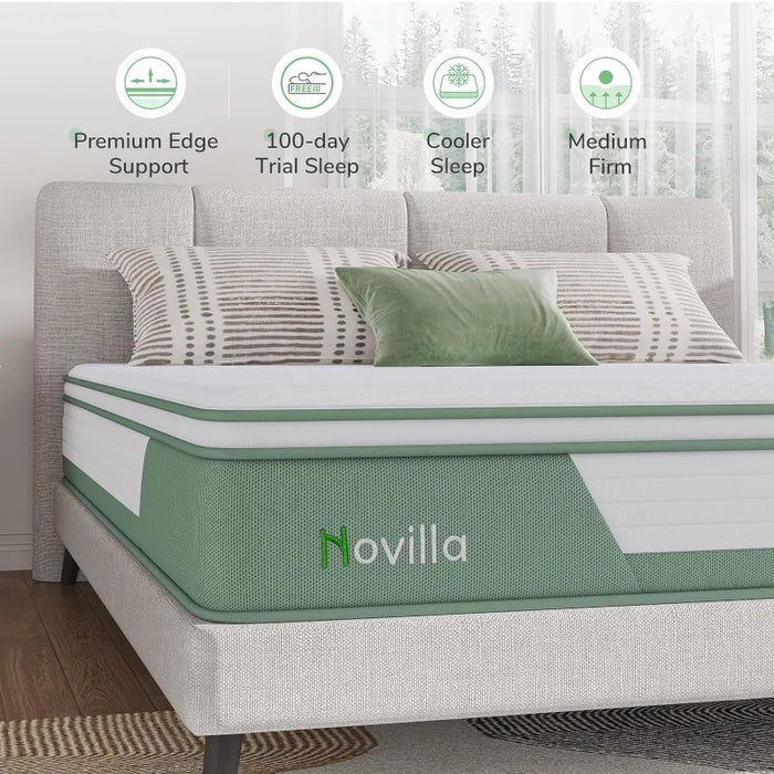 12 Inch 5-Zone Hybrid Mattress with Gel Memory Foam for Pressure Relief & Cool Sleep, Midume Firm Queen Mattress in A Box