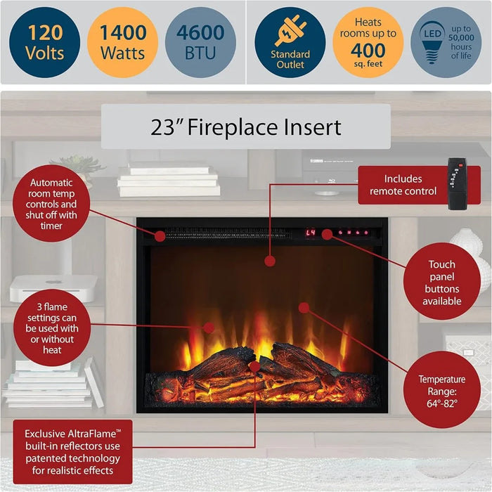 TV cabinet, electric fireplace TV console, suitable for TVs under 60 inches, ivory pine, living room storage bracket