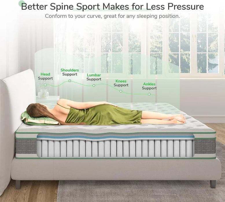 Queen Mattress, 12 Inch Hybrid Mattress in a Box, Innerspring Mattress with Gel Memory Foam for a Cool Sleep, Pressure Relief