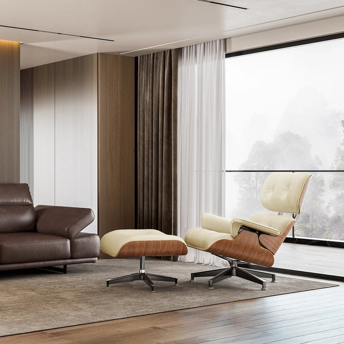 Lounge Home Leather Living Room Chair Creative Nordic Lounge Sofa Chair Seat with Stool Chair Living Room Furniture