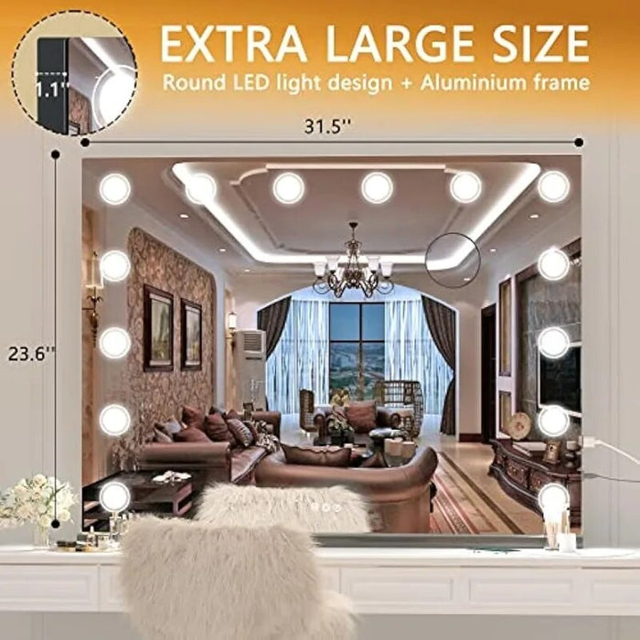 Makeup Mirror, Light up Mirror with 14 Dimmable LED Lights and 10X Magnification,  USB Charging Port, Black dresser
